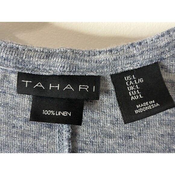 TAHARI Women's Size L 100% Linen Longline Cardigan Blue Open Front Beach Coastal - Picture 3 of 6